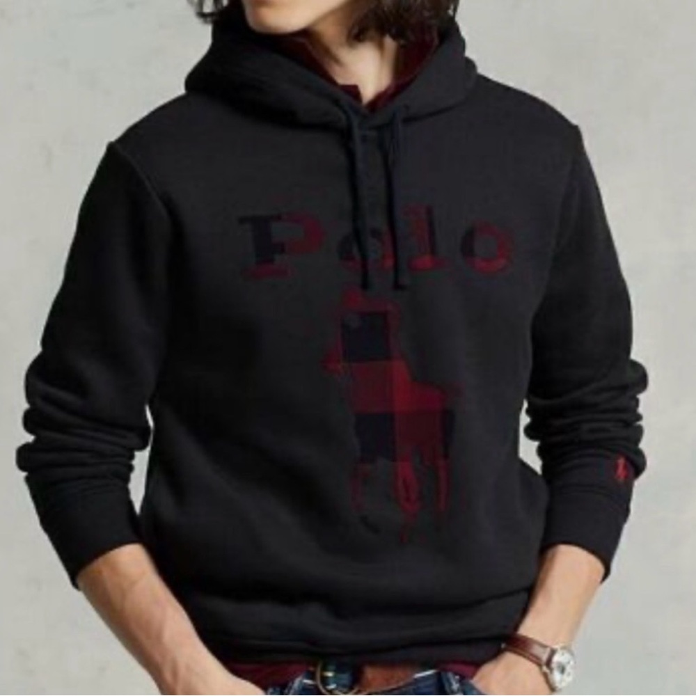 POLO By Ralph Lauren Buffalo Plaid Big Pony Men's Black Hoodie Size M